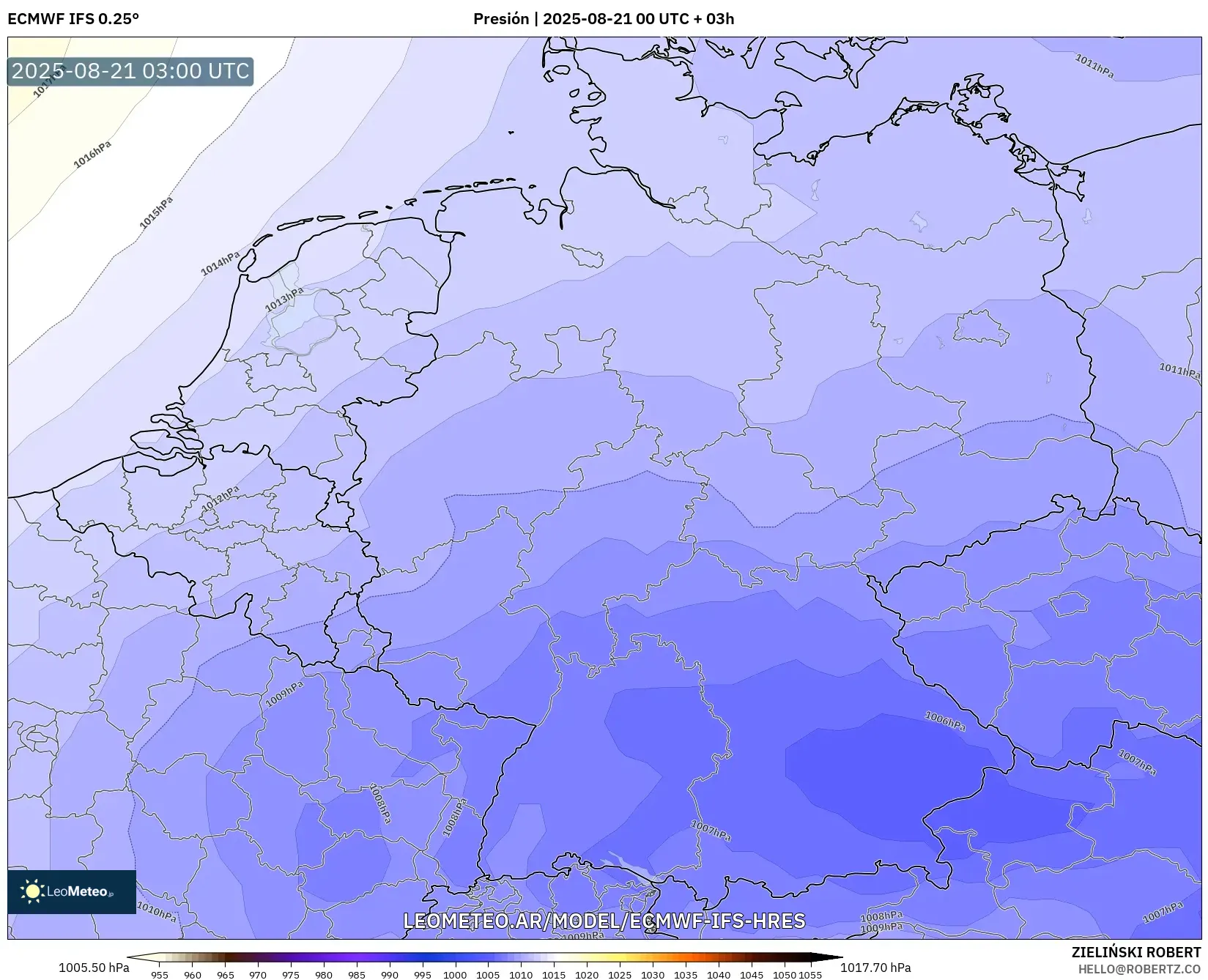 ECMWF IFS 0.25° model - Alemania, Presión