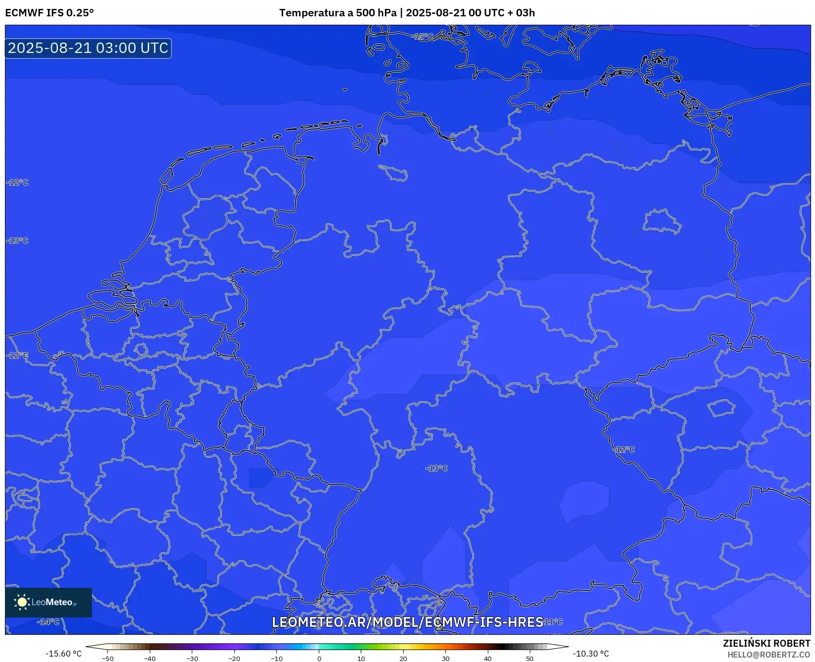 ECMWF IFS 0.25° model - Alemania, Temperatura a 500 hPa ECMWF IFS 0.25° model - Alemania, Temperatura a 500 hPa