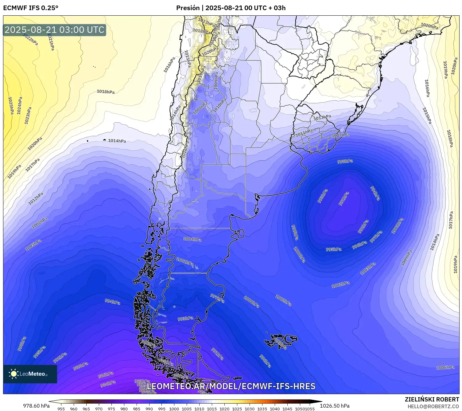 ECMWF IFS 0.25° model - Argentina, Presión