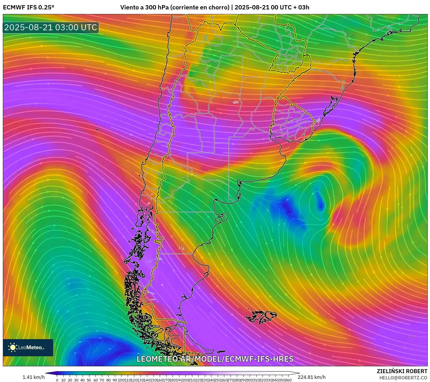 ECMWF IFS 0.25° model - Argentina, Viento a 300 hPa (corriente en chorro) ECMWF IFS 0.25° model - Argentina, Viento a 300 hPa (corriente en chorro)