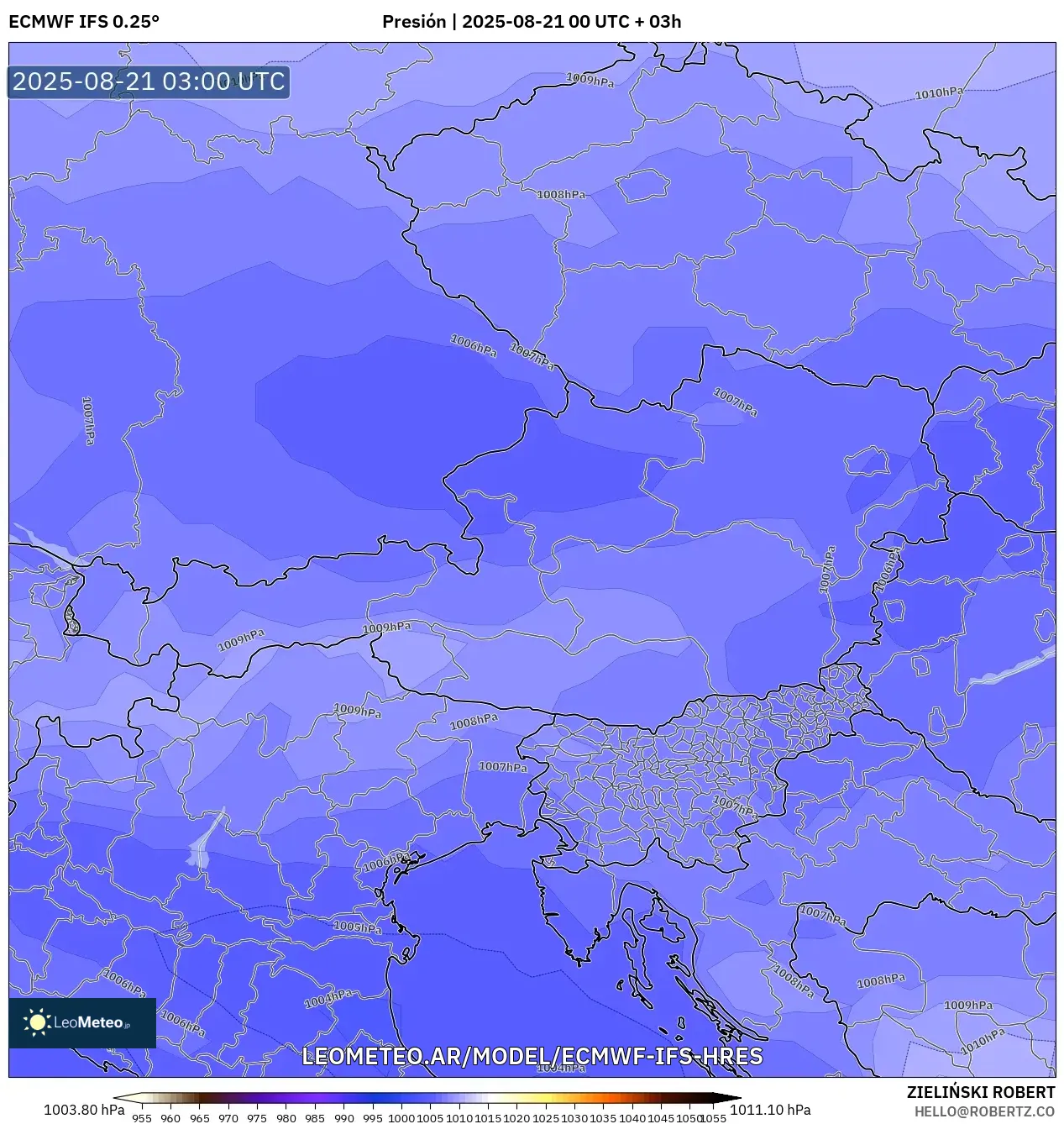 ECMWF IFS 0.25° model - Austria, Presión