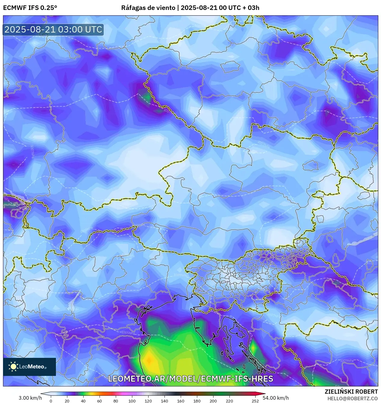 ECMWF IFS 0.25° model - Austria, Ráfagas de viento