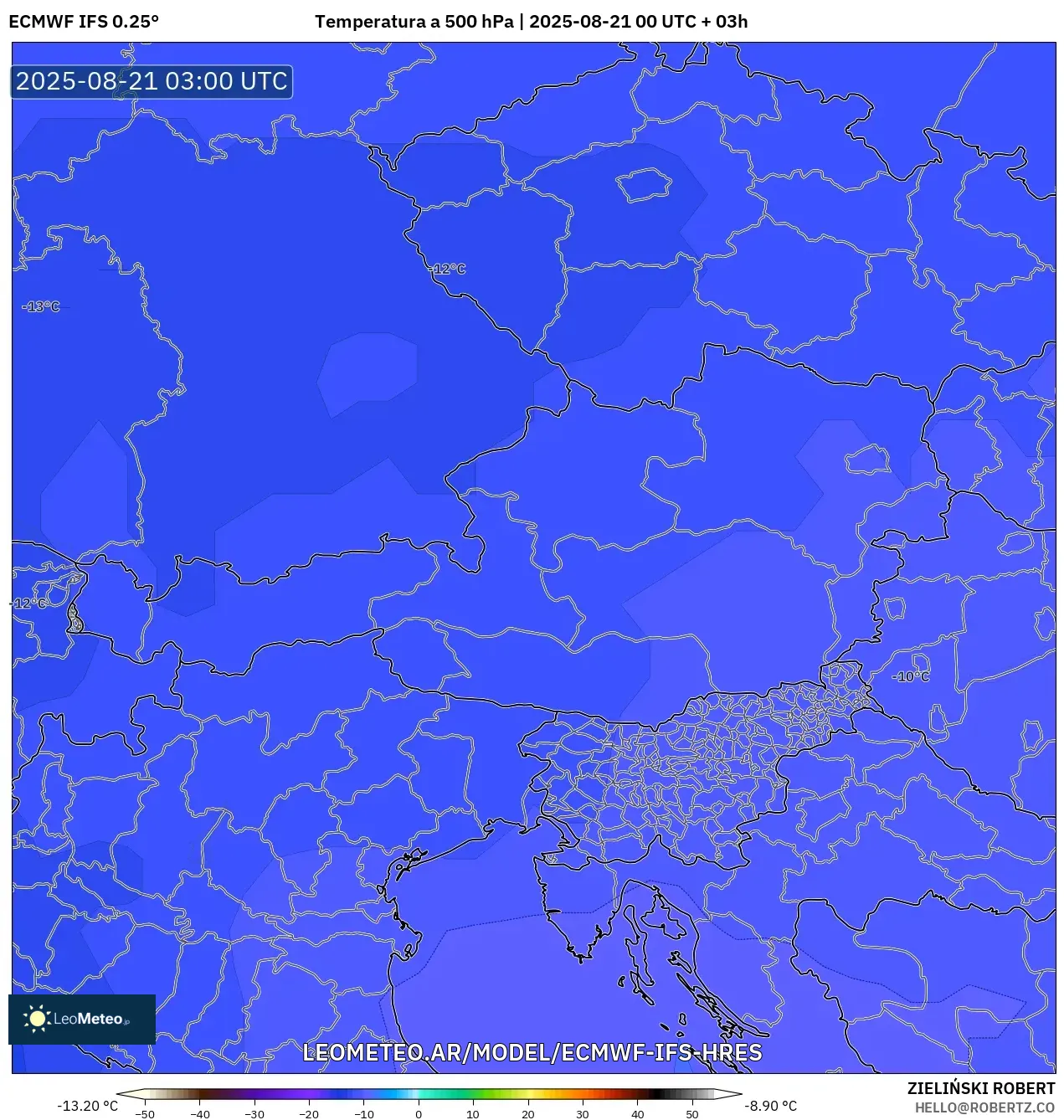 ECMWF IFS 0.25° model - Austria, Temperatura a 500 hPa ECMWF IFS 0.25° model - Austria, Temperatura a 500 hPa