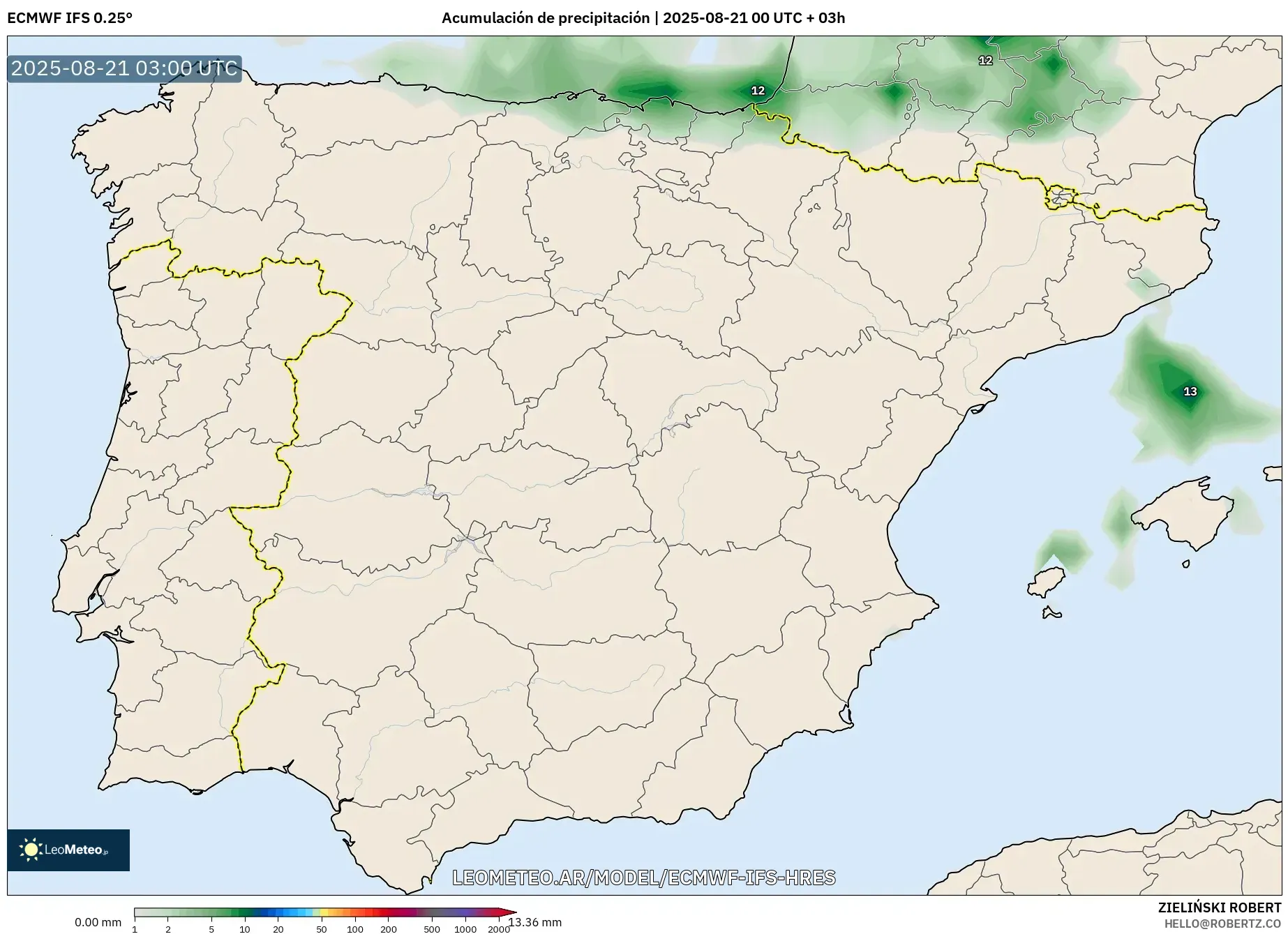 ECMWF IFS 0.25° model - España, Acumulación de precipitación ECMWF IFS 0.25° model - España, Acumulación de precipitación