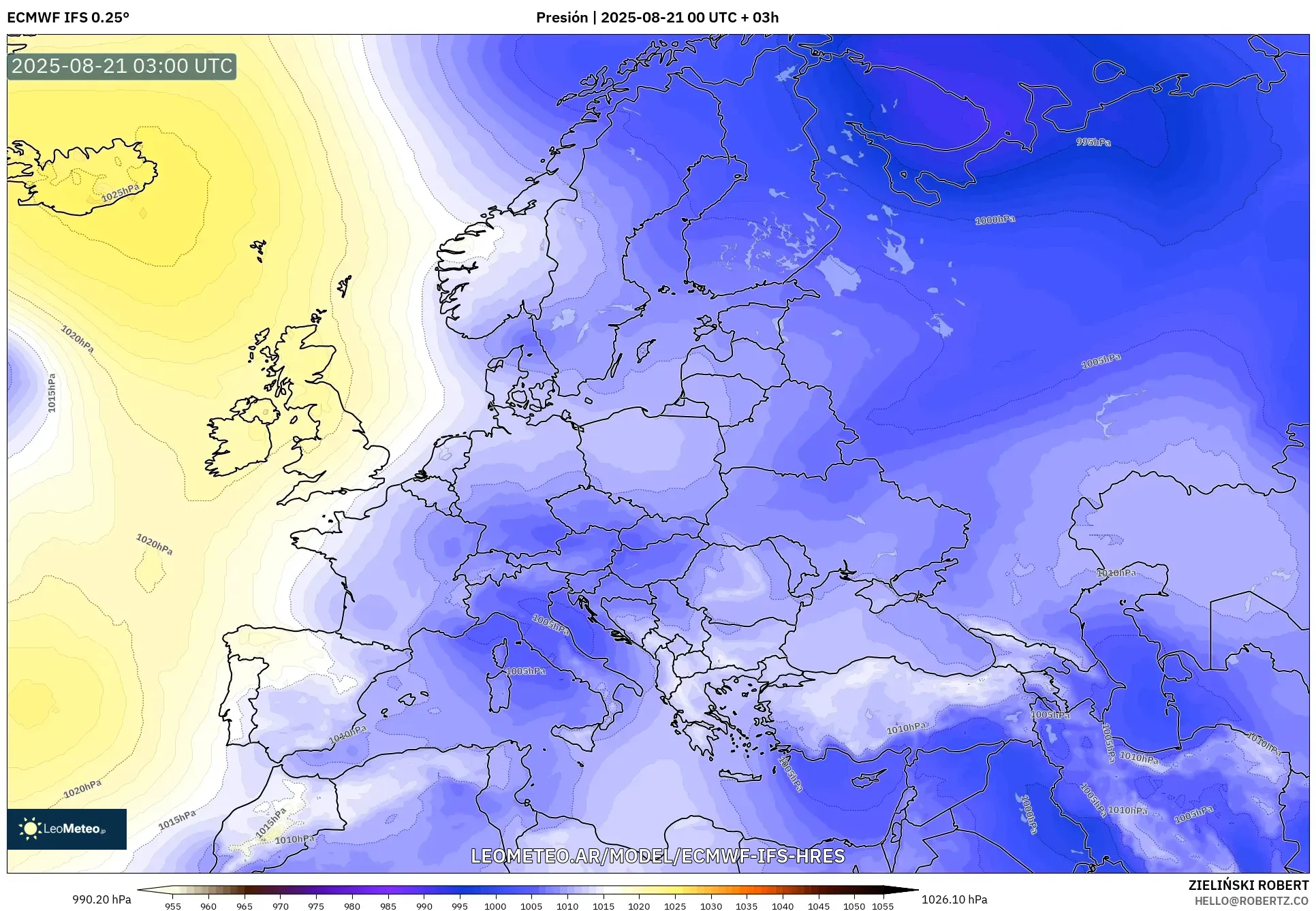 ECMWF IFS 0.25° model - Europa, Presión