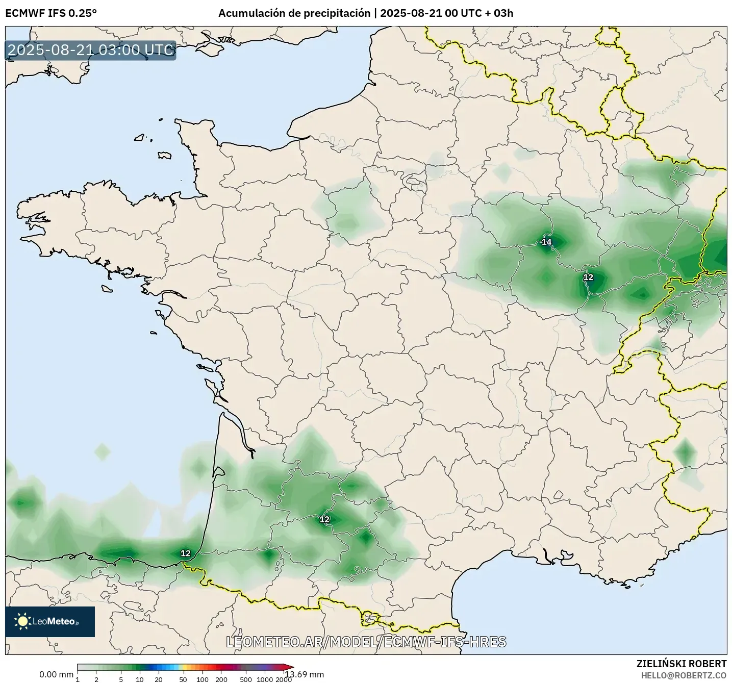 ECMWF IFS 0.25° model - Francia, Acumulación de precipitación ECMWF IFS 0.25° model - Francia, Acumulación de precipitación