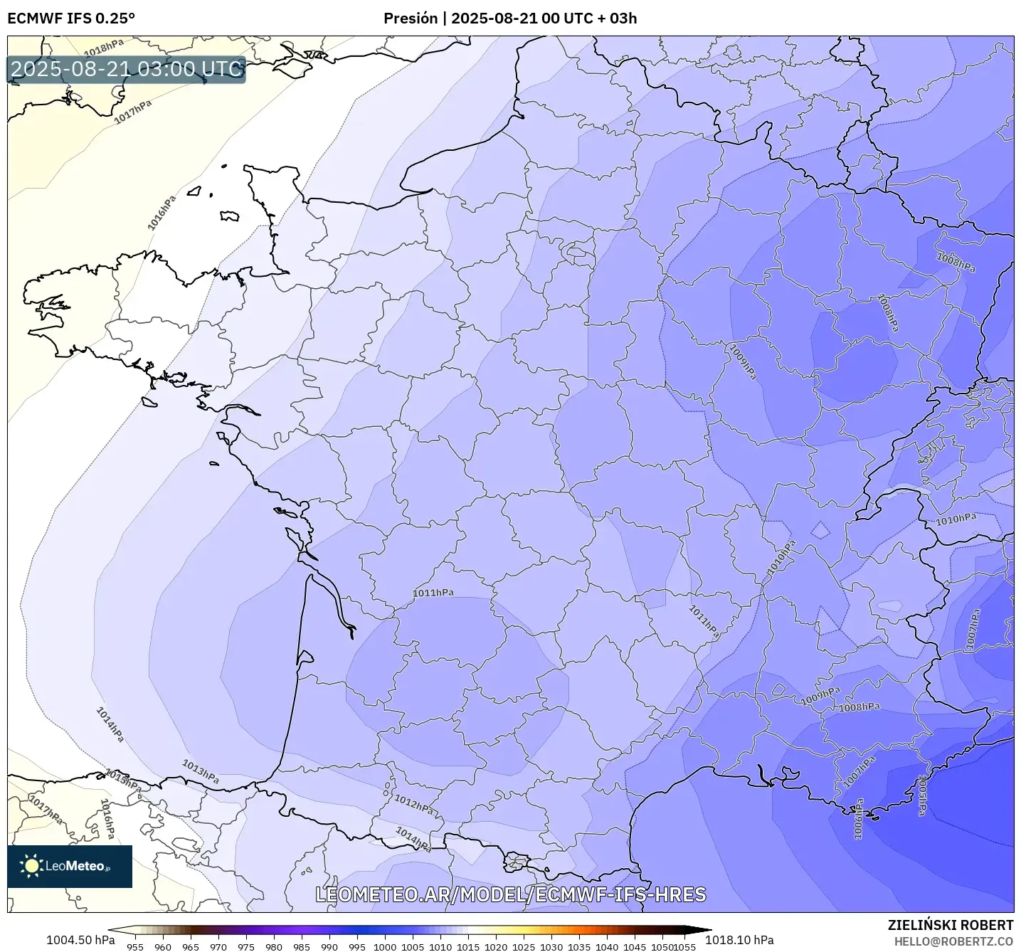 ECMWF IFS 0.25° model - Francia, Presión