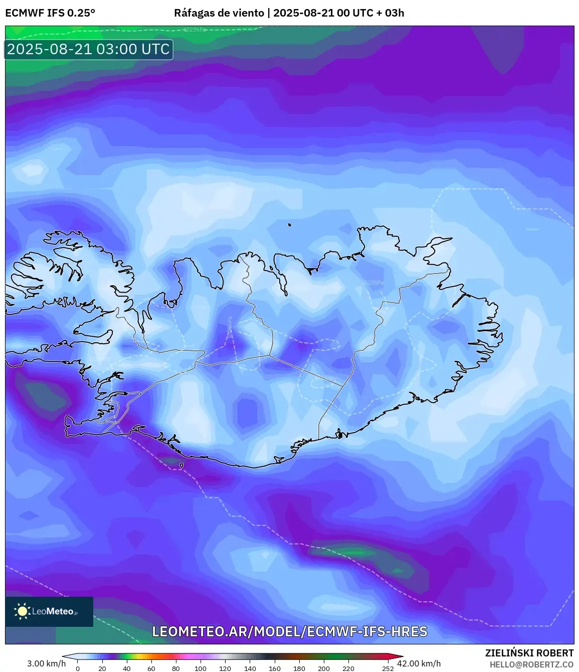ECMWF IFS 0.25° model - Islandia, Ráfagas de viento