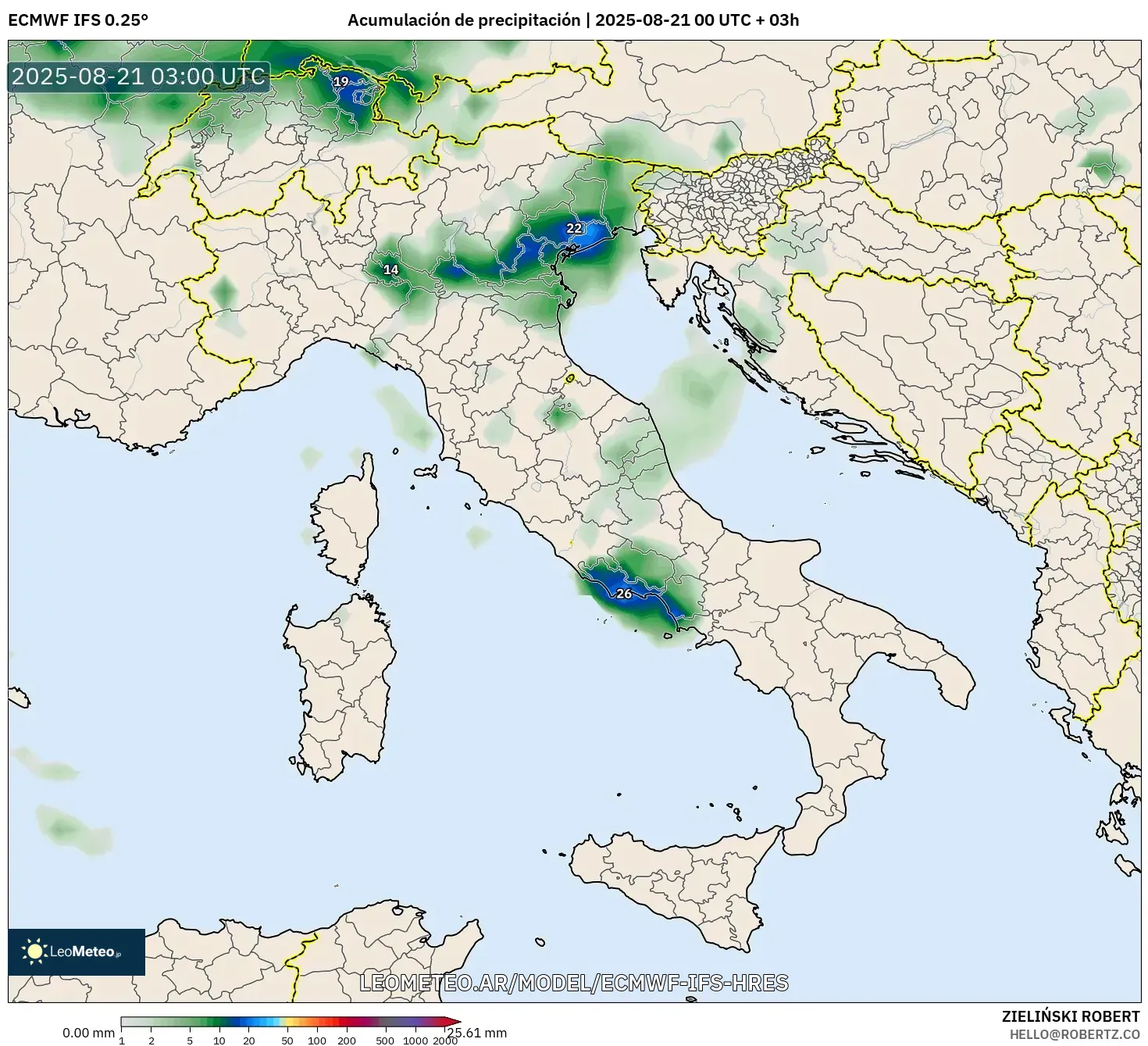 ECMWF IFS 0.25° model - Italia, Acumulación de precipitación ECMWF IFS 0.25° model - Italia, Acumulación de precipitación