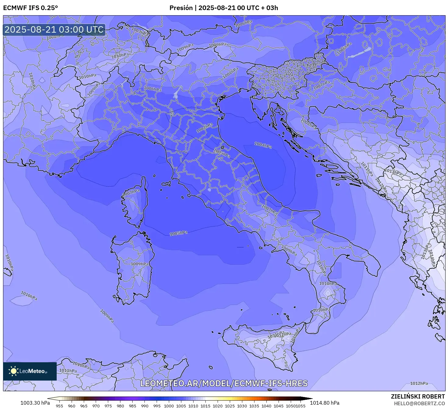 ECMWF IFS 0.25° model - Italia, Presión