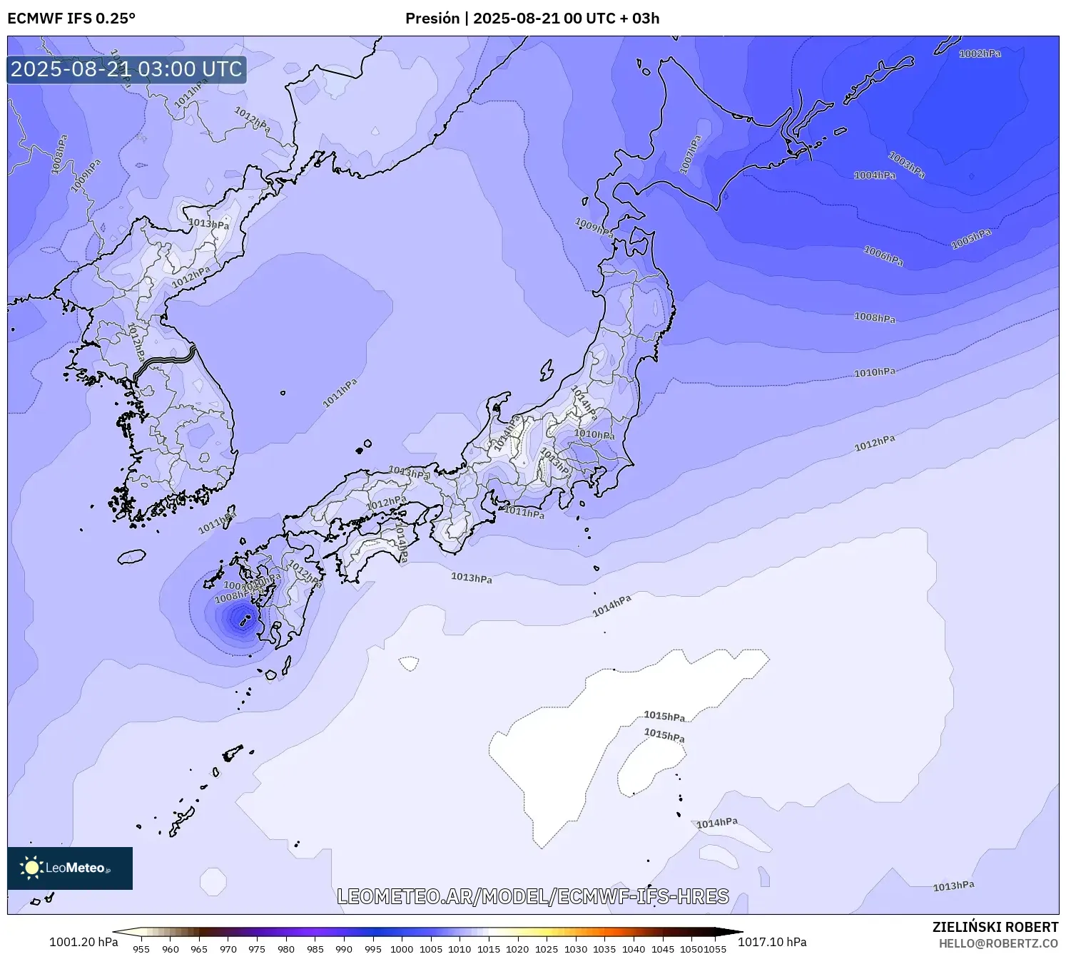 ECMWF IFS 0.25° model - Japón, Presión