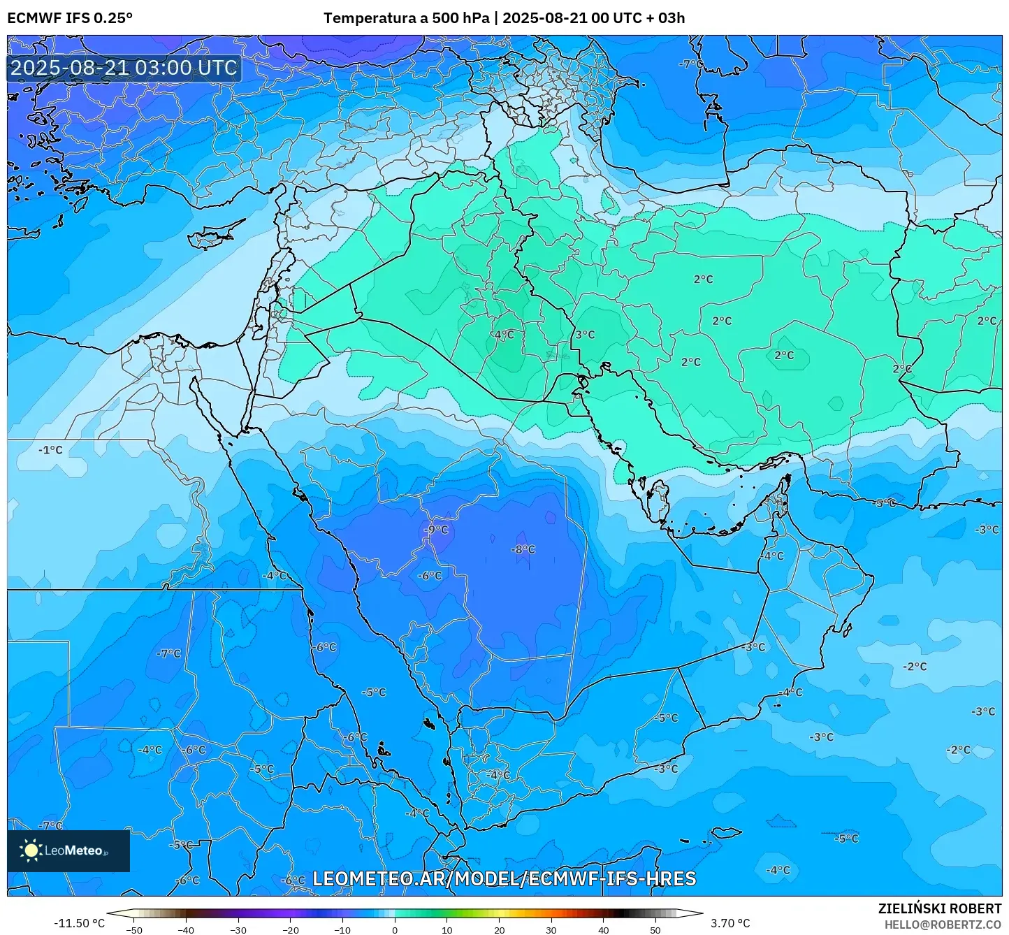ECMWF IFS 0.25° model - Oriente Medio, Temperatura a 500 hPa ECMWF IFS 0.25° model - Oriente Medio, Temperatura a 500 hPa