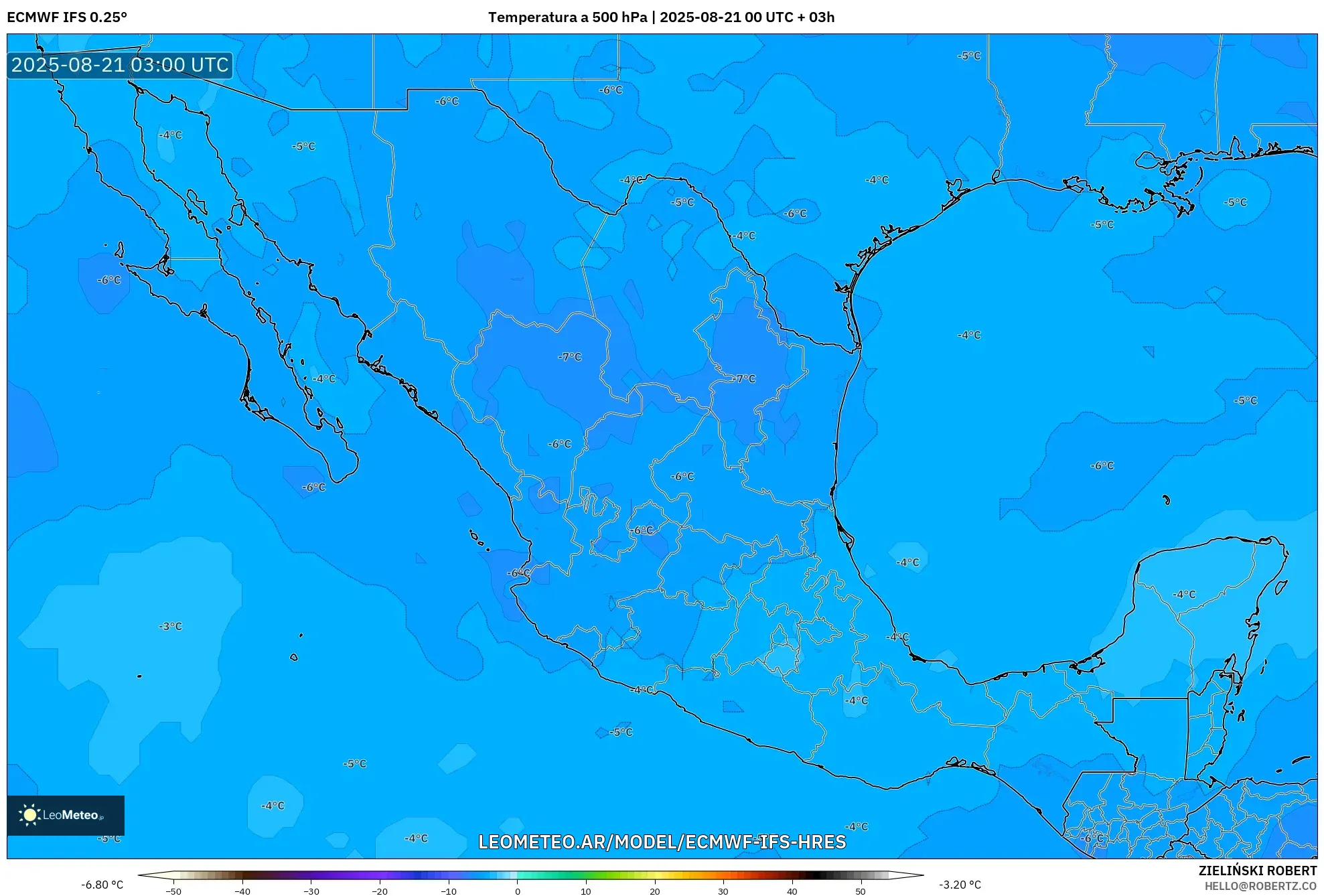 ECMWF IFS 0.25° model - México, Temperatura a 500 hPa