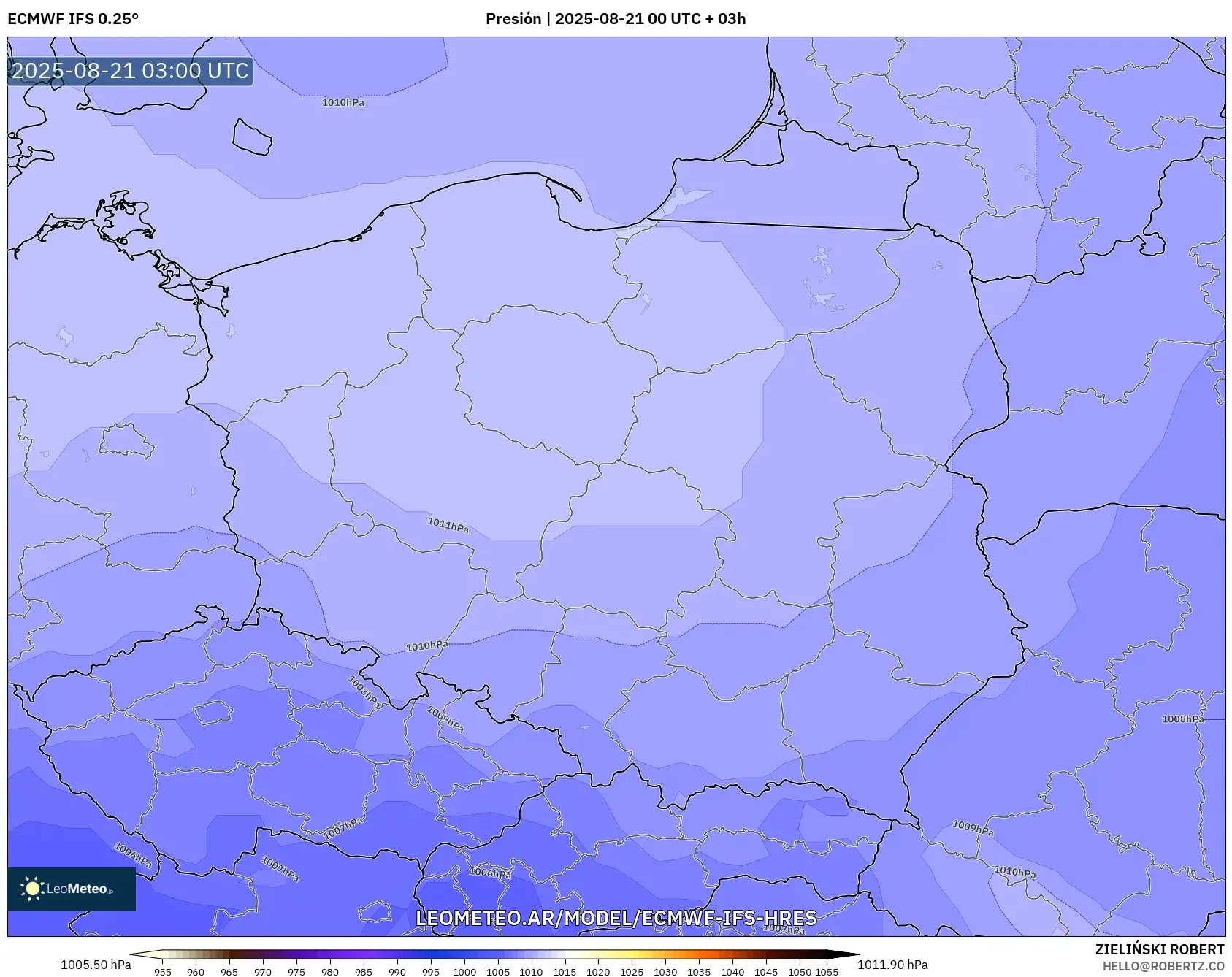 ECMWF IFS 0.25° model - Polonia, Presión