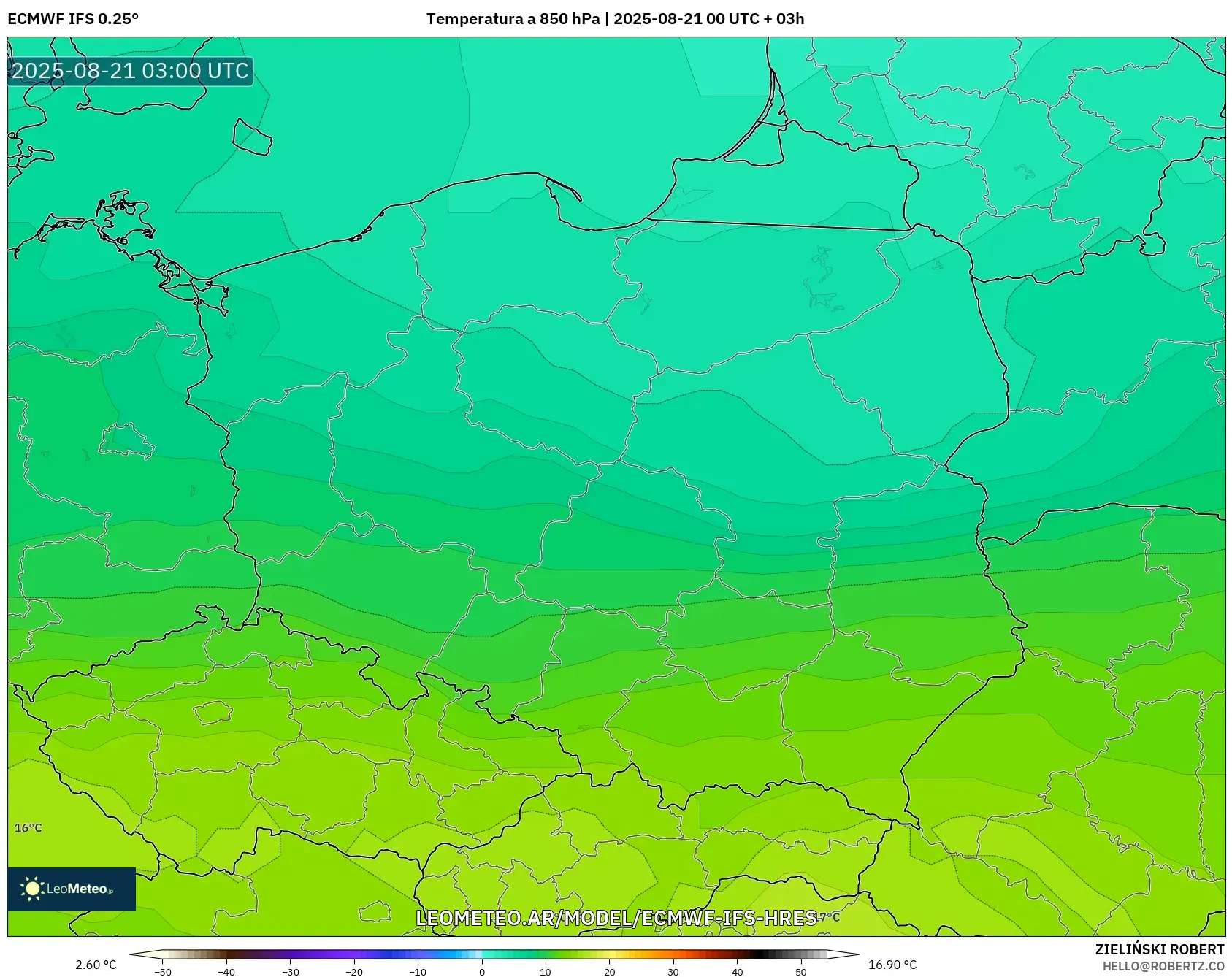 ECMWF IFS 0.25° model - Polonia, Temperatura a 850 hPa