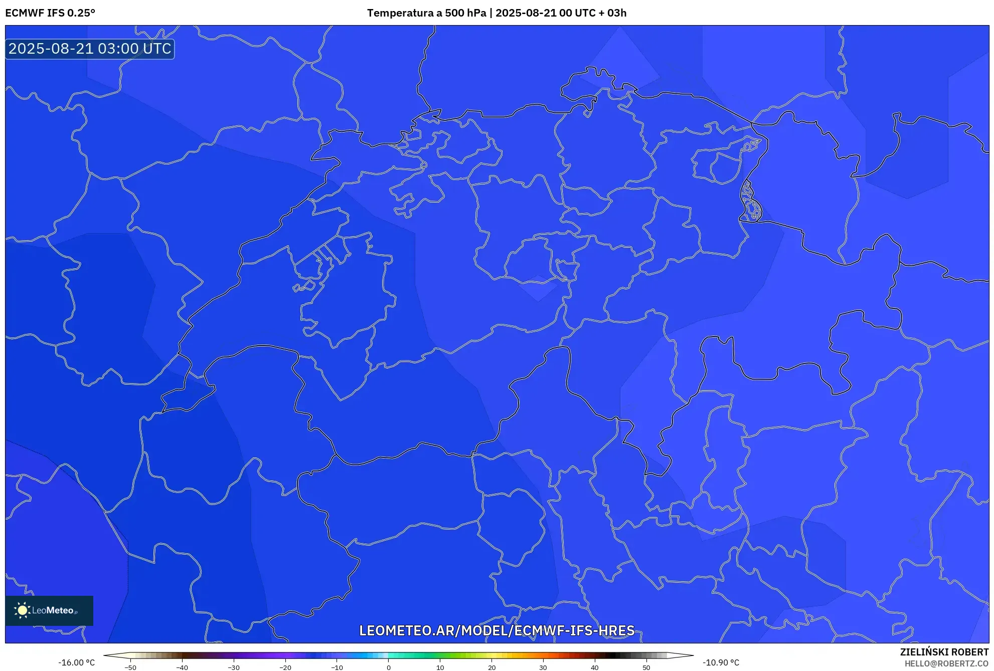 ECMWF IFS 0.25° model - Suiza, Temperatura a 500 hPa ECMWF IFS 0.25° model - Suiza, Temperatura a 500 hPa