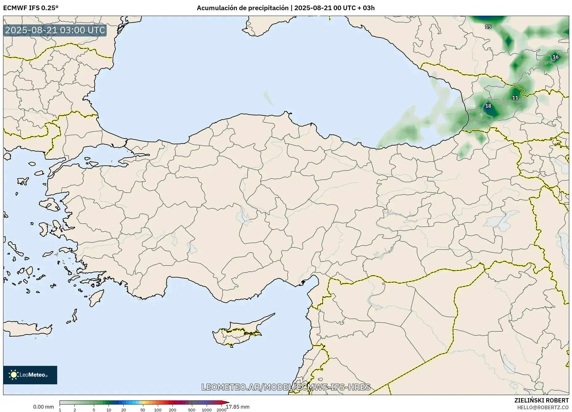 ECMWF IFS 0.25° model - Turquía, Acumulación de precipitación