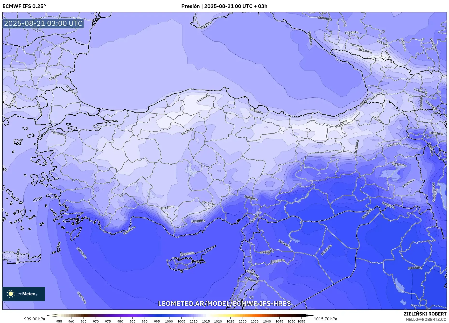 ECMWF IFS 0.25° model - Turquía, Presión