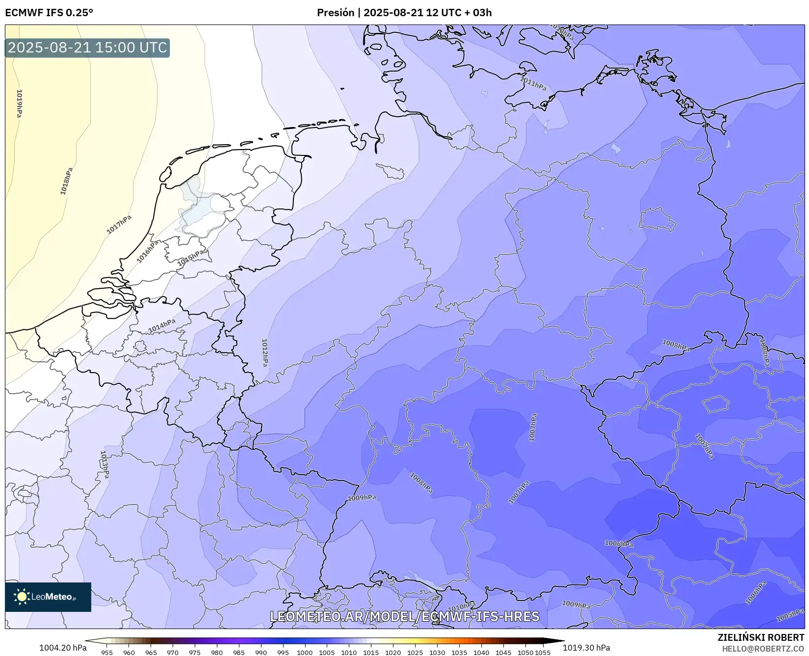 ECMWF IFS 0.25° model - Alemania, Presión ECMWF IFS 0.25° model - Alemania, Presión