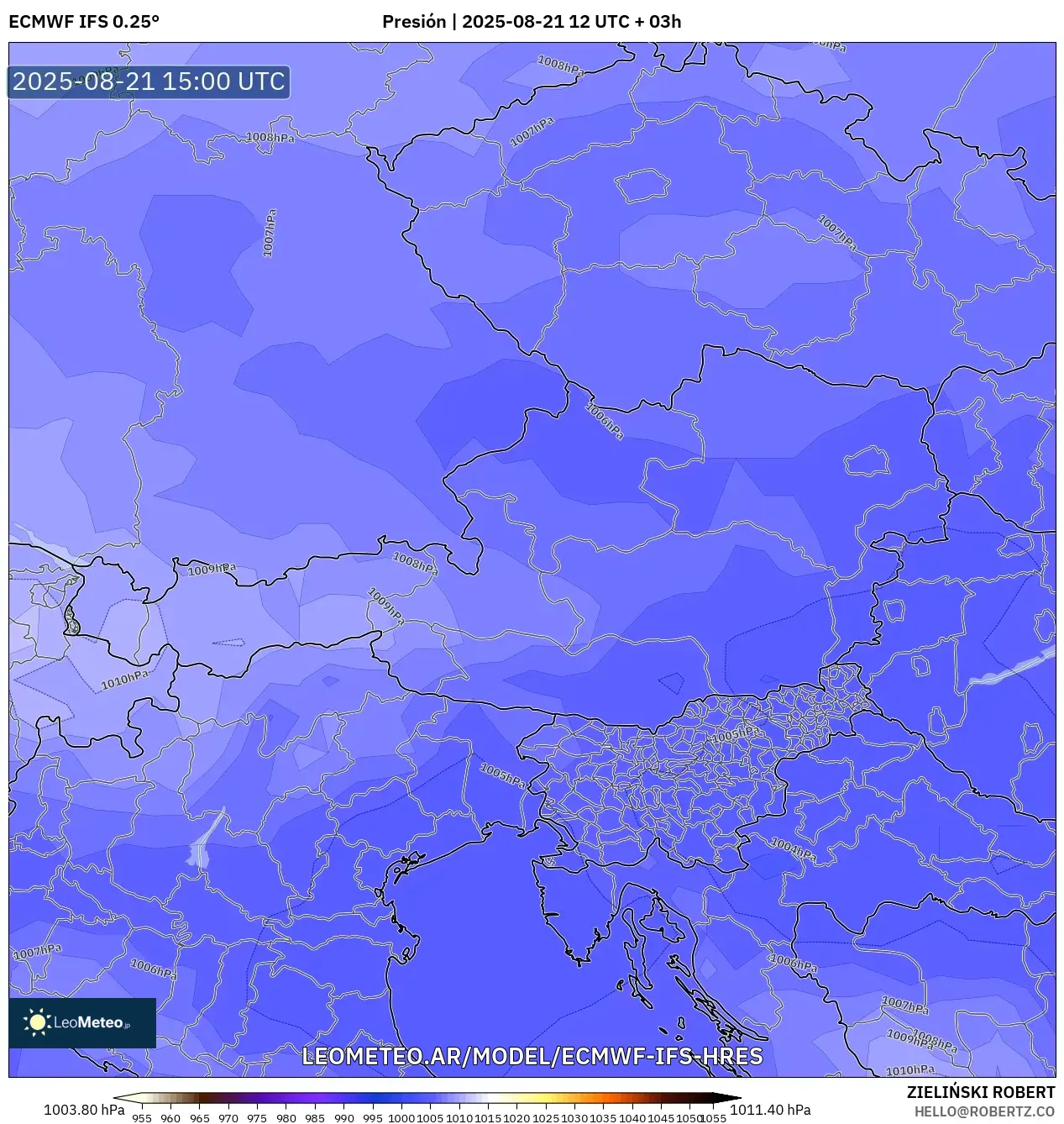 ECMWF IFS 0.25° model - Austria, Presión