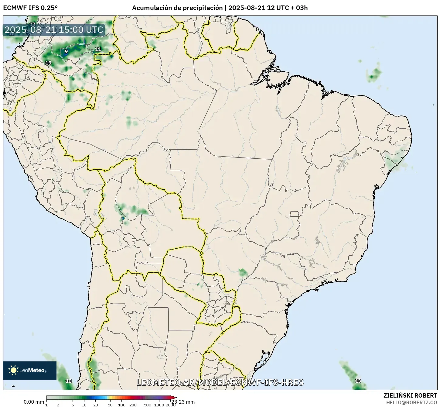 ECMWF IFS 0.25° model - Brasil, Acumulación de precipitación