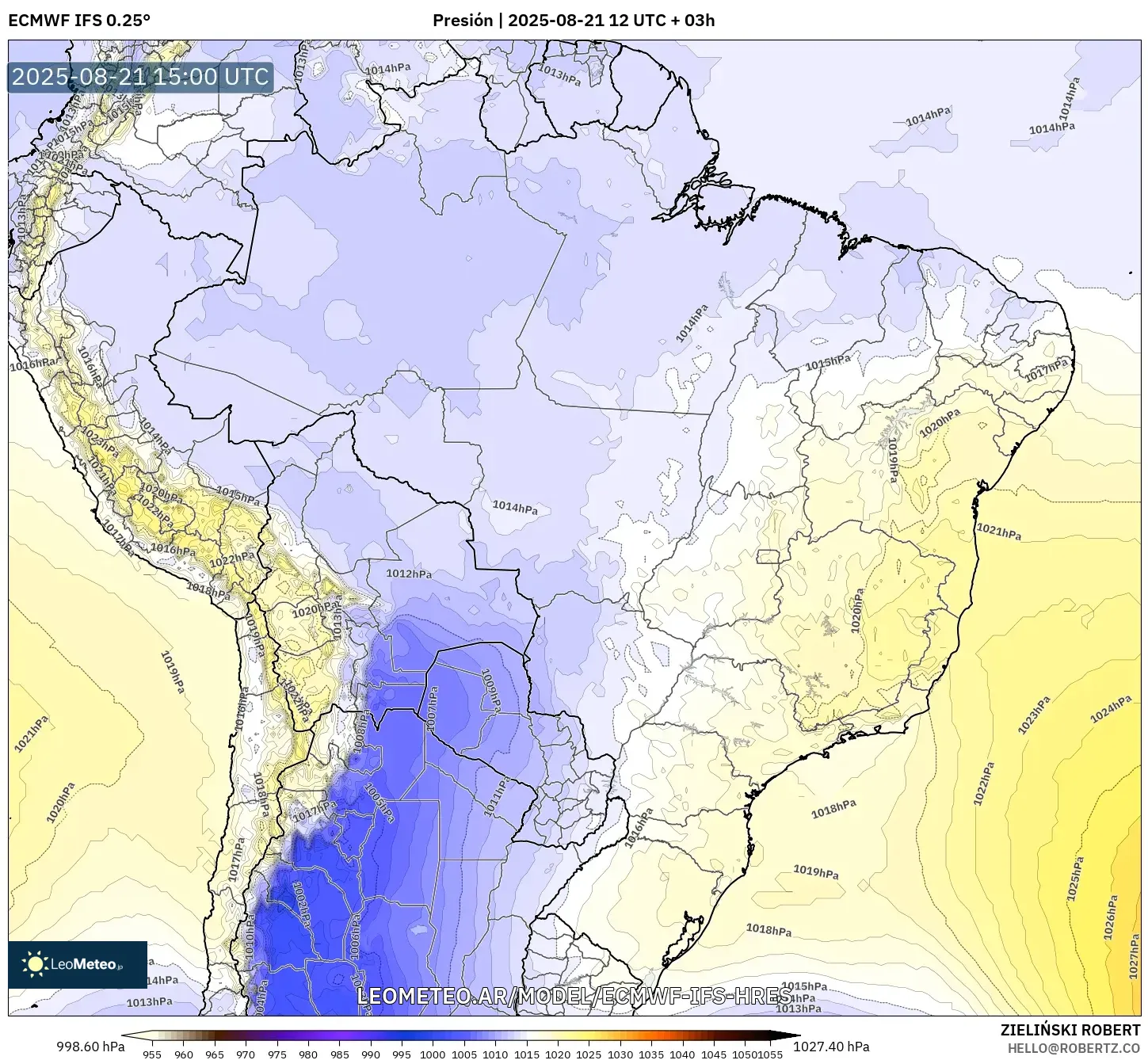 ECMWF IFS 0.25° model - Brasil, Presión