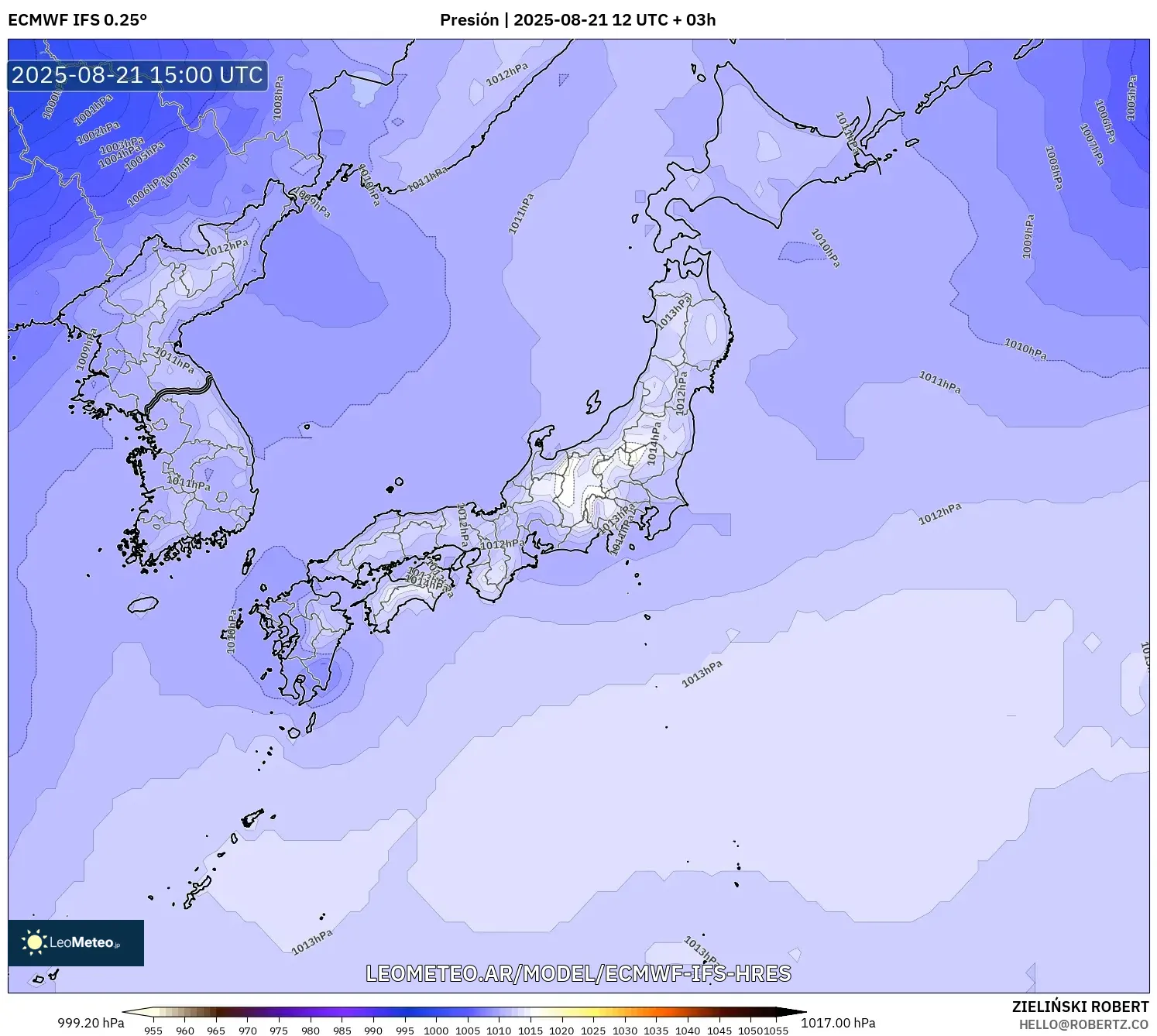 ECMWF IFS 0.25° model - Japón, Presión ECMWF IFS 0.25° model - Japón, Presión