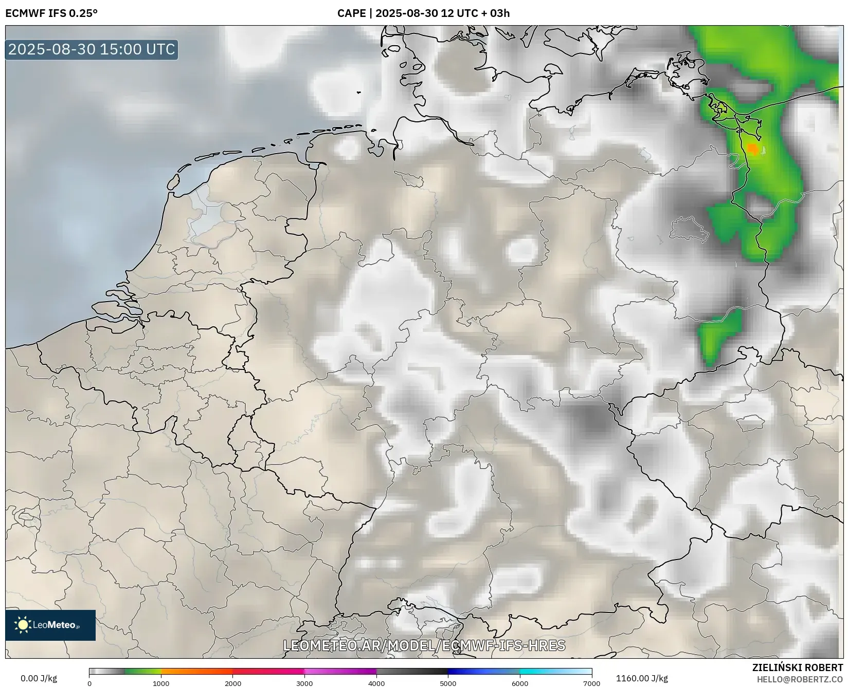 ECMWF IFS 0.25° model - Alemania, CAPE ECMWF IFS 0.25° model - Alemania, CAPE