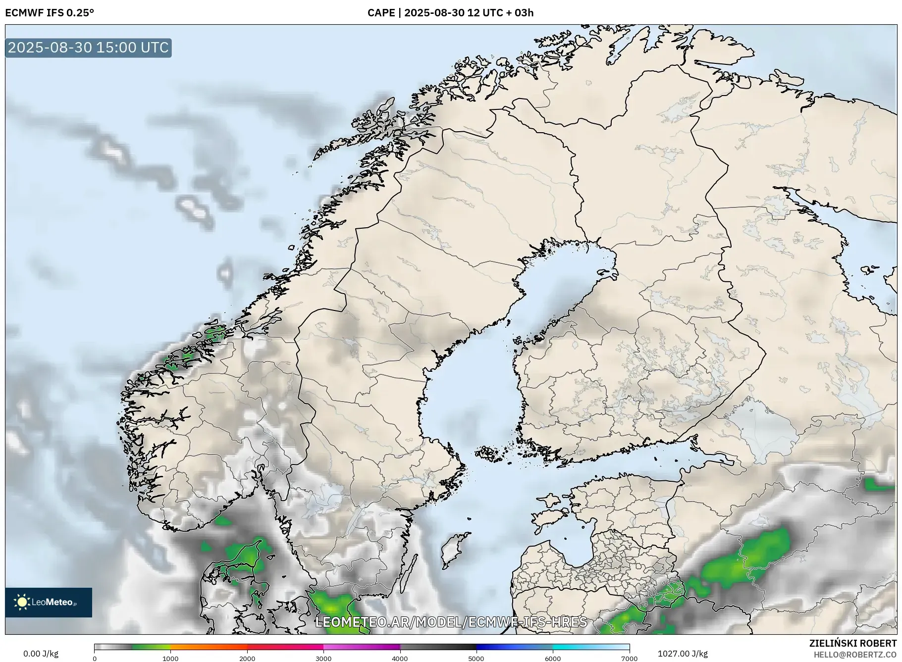 ECMWF IFS 0.25° model - Escandinavia, CAPE ECMWF IFS 0.25° model - Escandinavia, CAPE