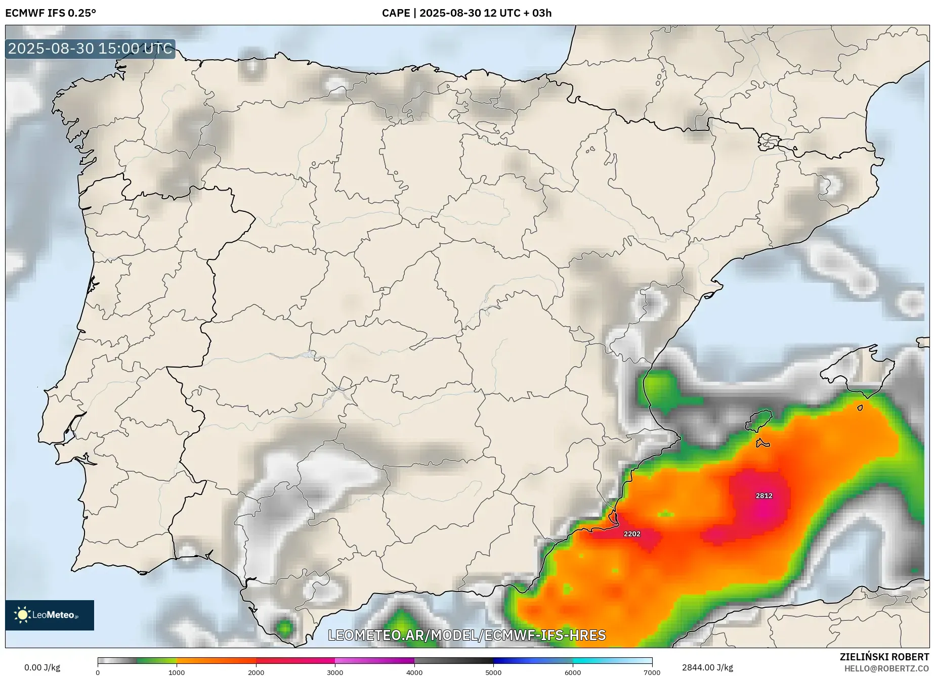 ECMWF IFS 0.25° model - España, CAPE ECMWF IFS 0.25° model - España, CAPE