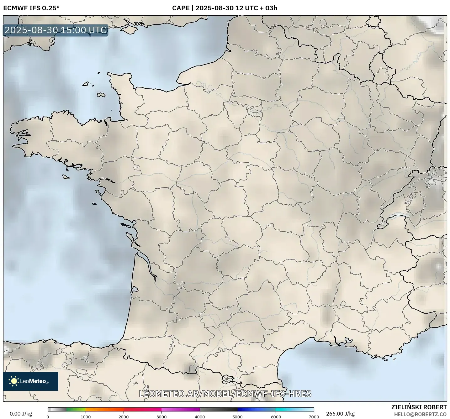 ECMWF IFS 0.25° model - Francia, CAPE ECMWF IFS 0.25° model - Francia, CAPE