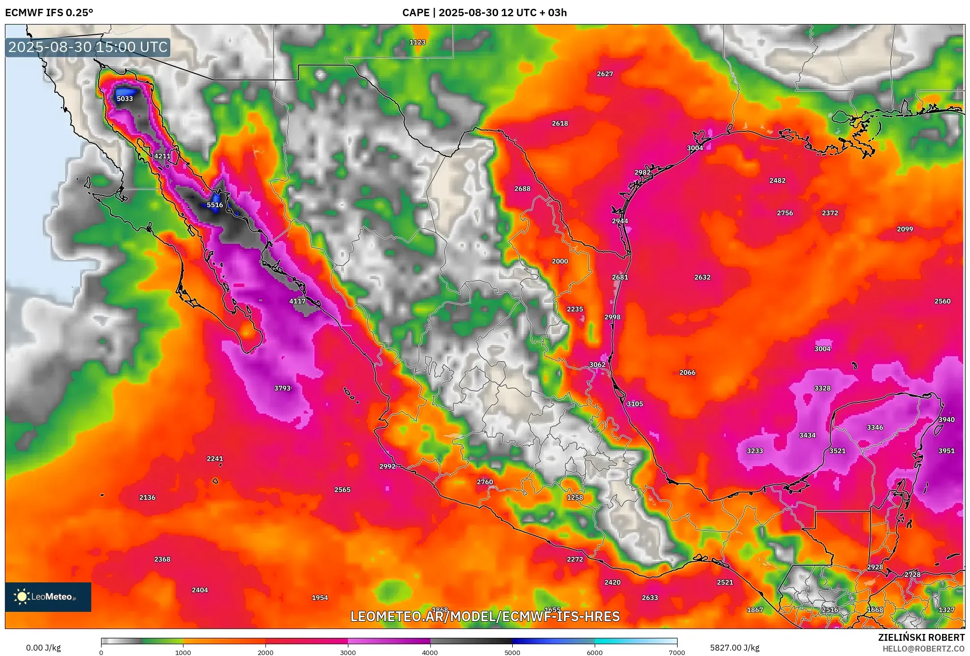 ECMWF IFS 0.25° model - México, CAPE ECMWF IFS 0.25° model - México, CAPE