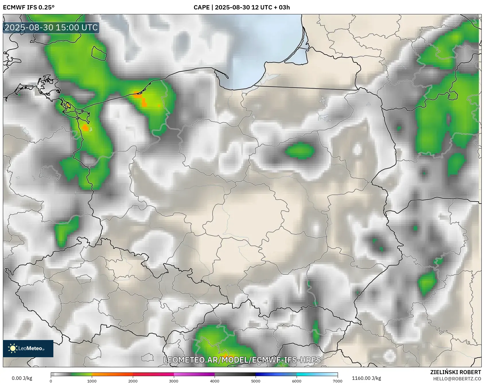 ECMWF IFS 0.25° model - Polonia, CAPE ECMWF IFS 0.25° model - Polonia, CAPE