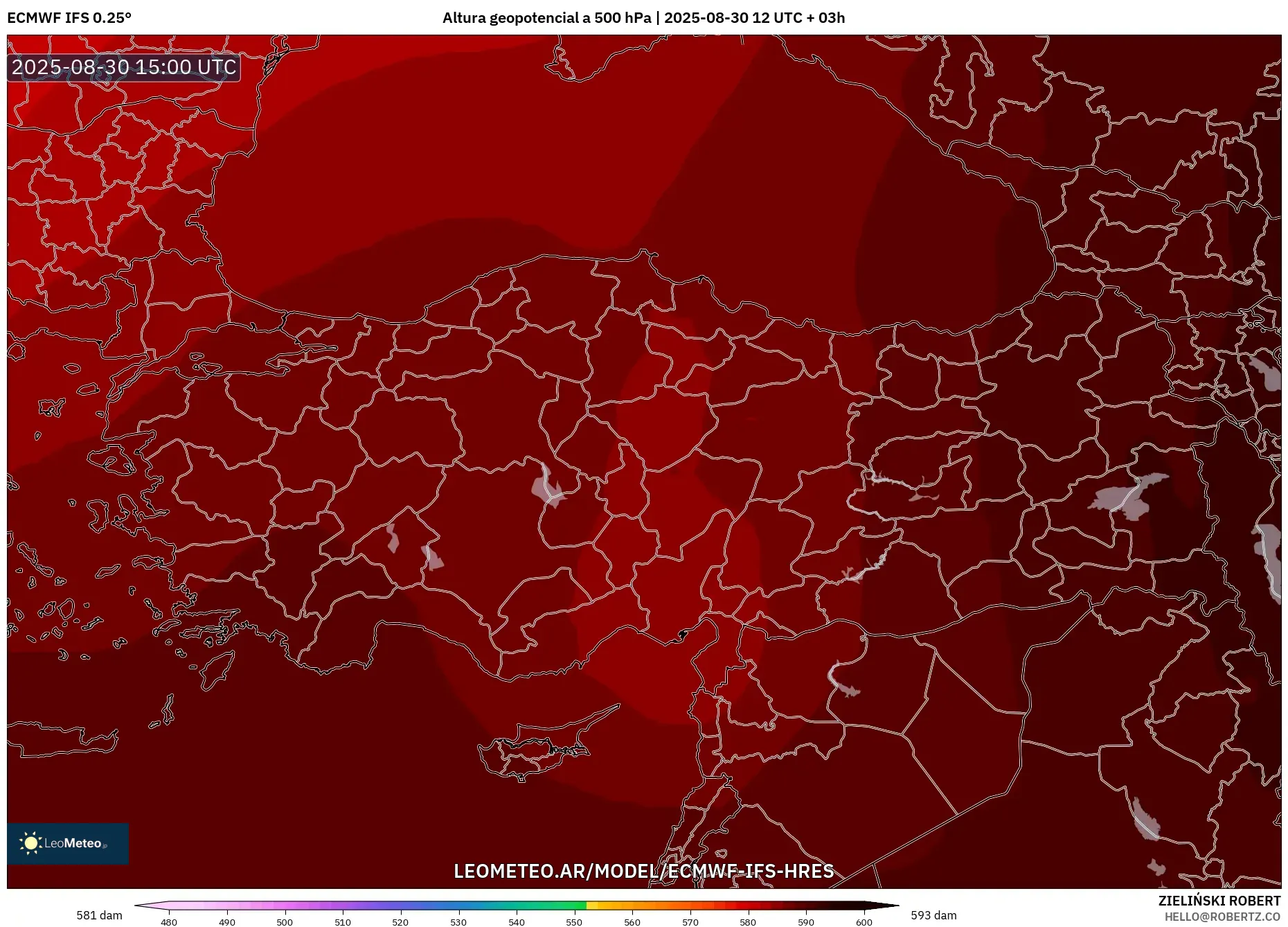 ECMWF IFS 0.25° model - Turquía, Altura geopotencial a 500 hPa ECMWF IFS 0.25° model - Turquía, Altura geopotencial a 500 hPa