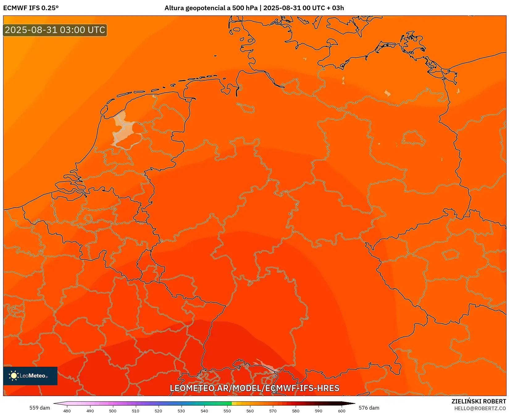 ECMWF IFS 0.25° model - Alemania, Altura geopotencial a 500 hPa ECMWF IFS 0.25° model - Alemania, Altura geopotencial a 500 hPa