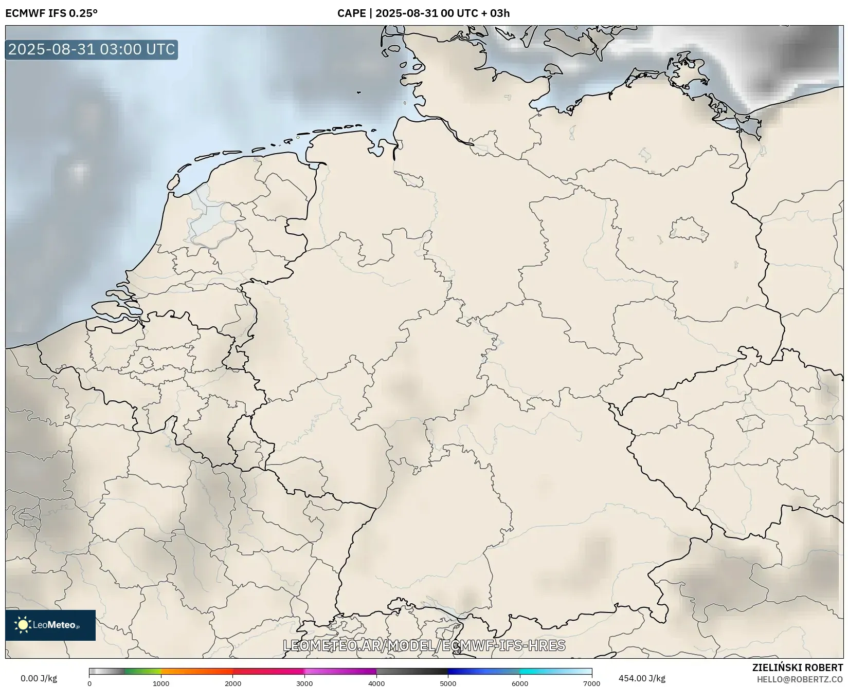 ECMWF IFS 0.25° model - Alemania, CAPE ECMWF IFS 0.25° model - Alemania, CAPE