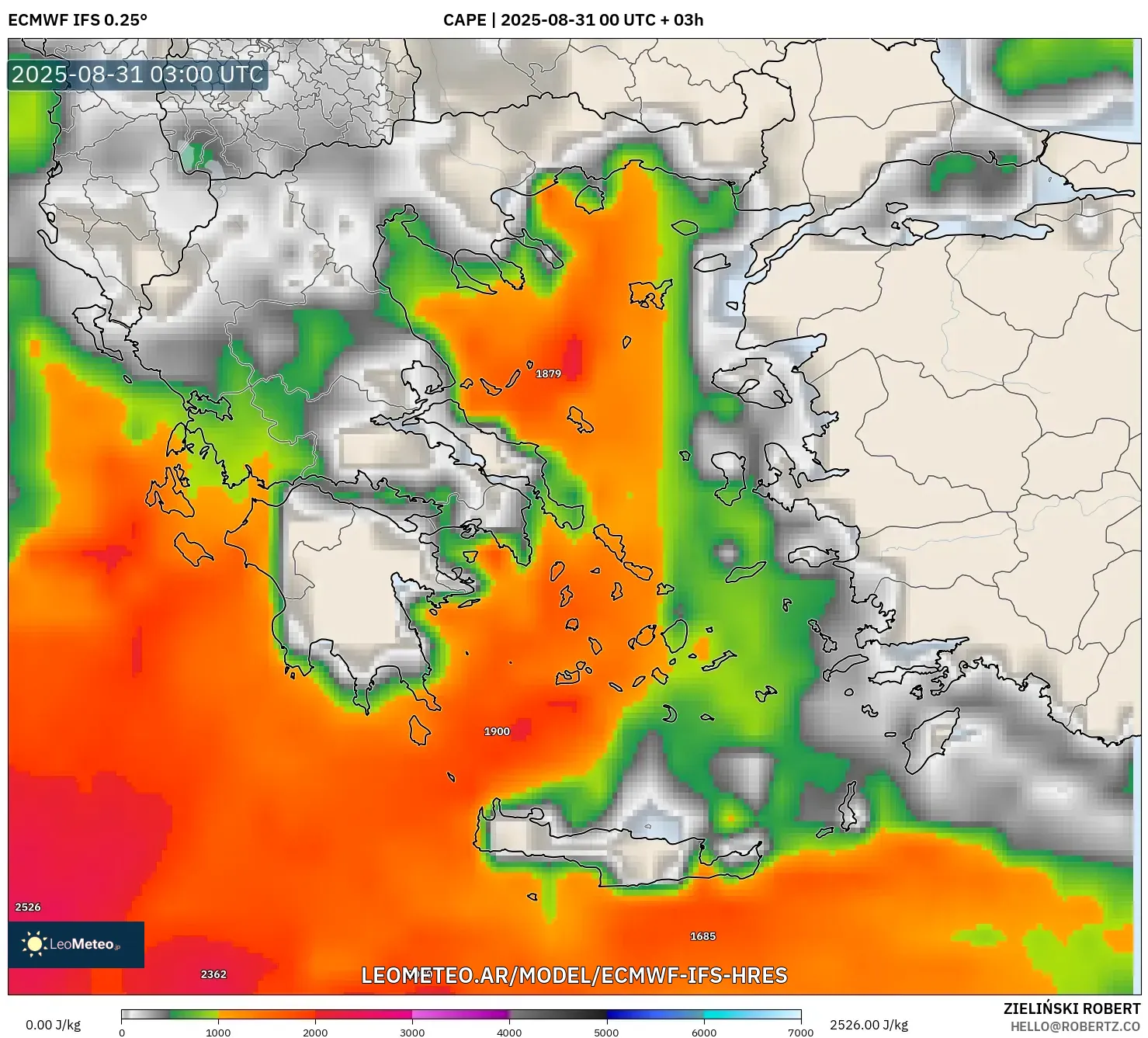 ECMWF IFS 0.25° model - Grecia, CAPE ECMWF IFS 0.25° model - Grecia, CAPE