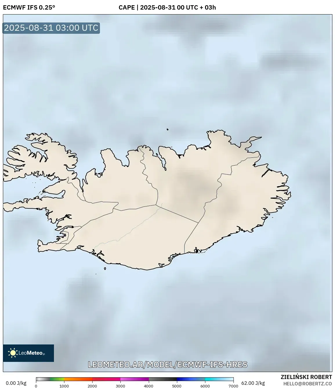 ECMWF IFS 0.25° model - Islandia, CAPE ECMWF IFS 0.25° model - Islandia, CAPE