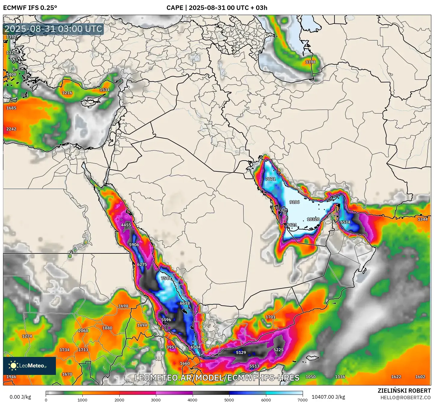 ECMWF IFS 0.25° model - Oriente Medio, CAPE