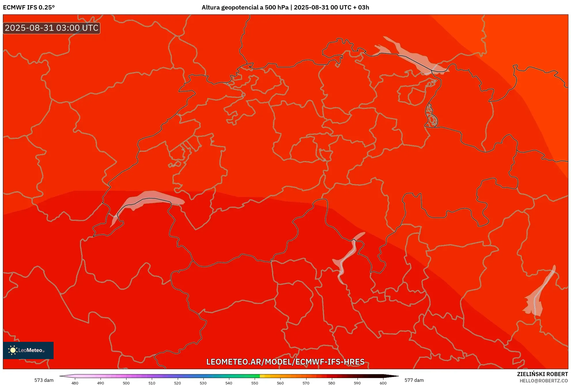 ECMWF IFS 0.25° model - Suiza, Altura geopotencial a 500 hPa ECMWF IFS 0.25° model - Suiza, Altura geopotencial a 500 hPa