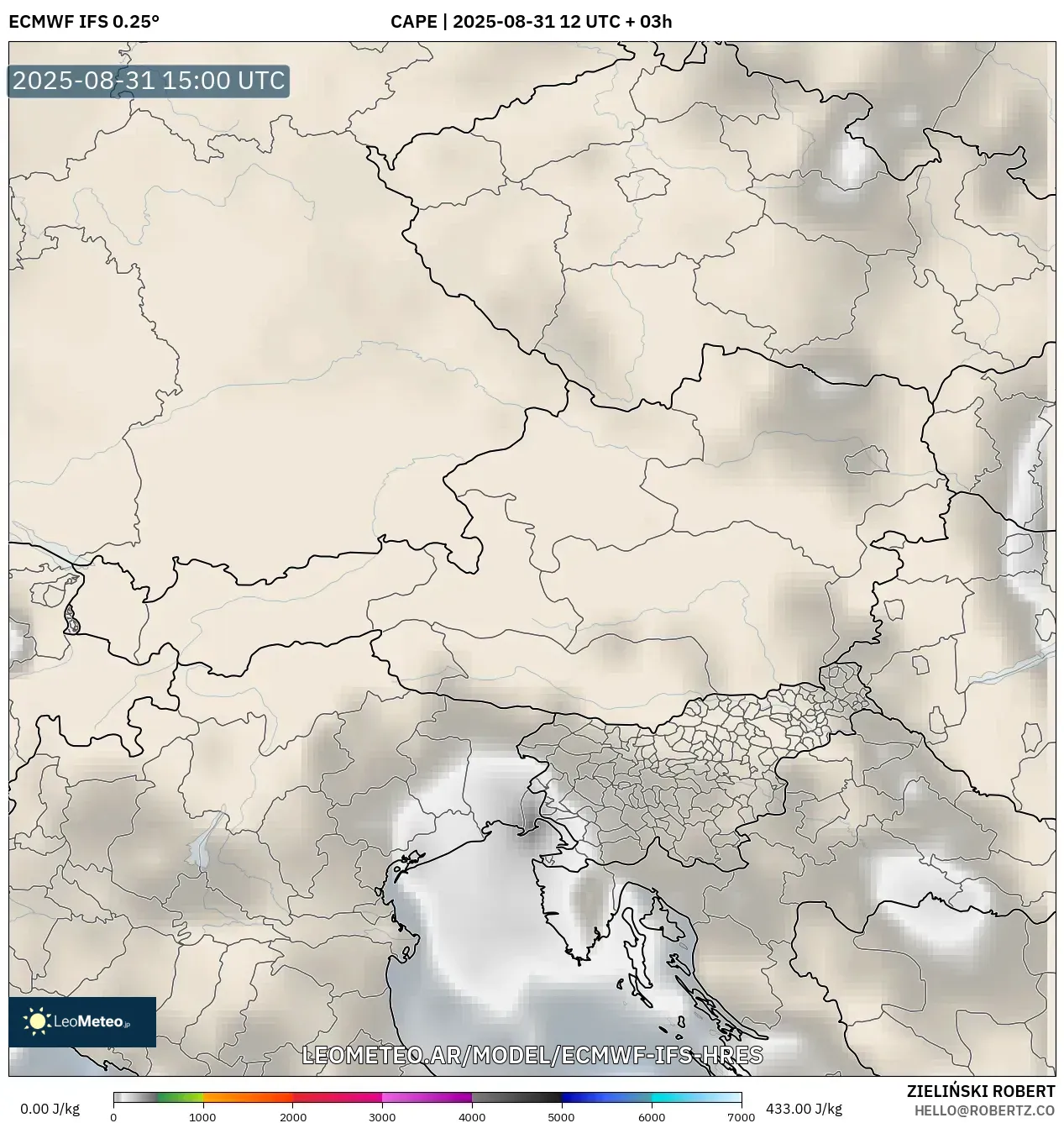 ECMWF IFS 0.25° model - Austria, CAPE