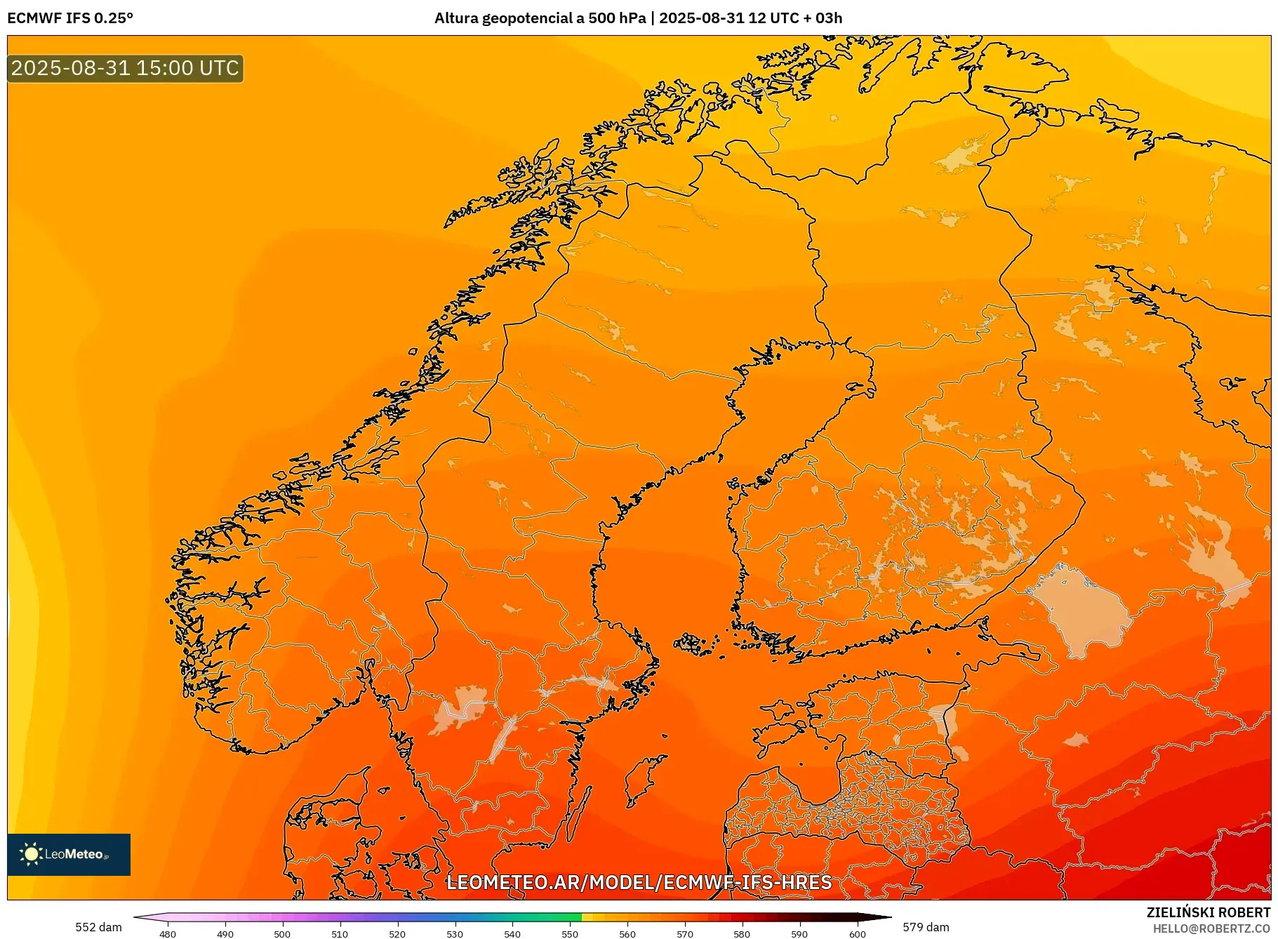 ECMWF IFS 0.25° model - Escandinavia, Altura geopotencial a 500 hPa ECMWF IFS 0.25° model - Escandinavia, Altura geopotencial a 500 hPa