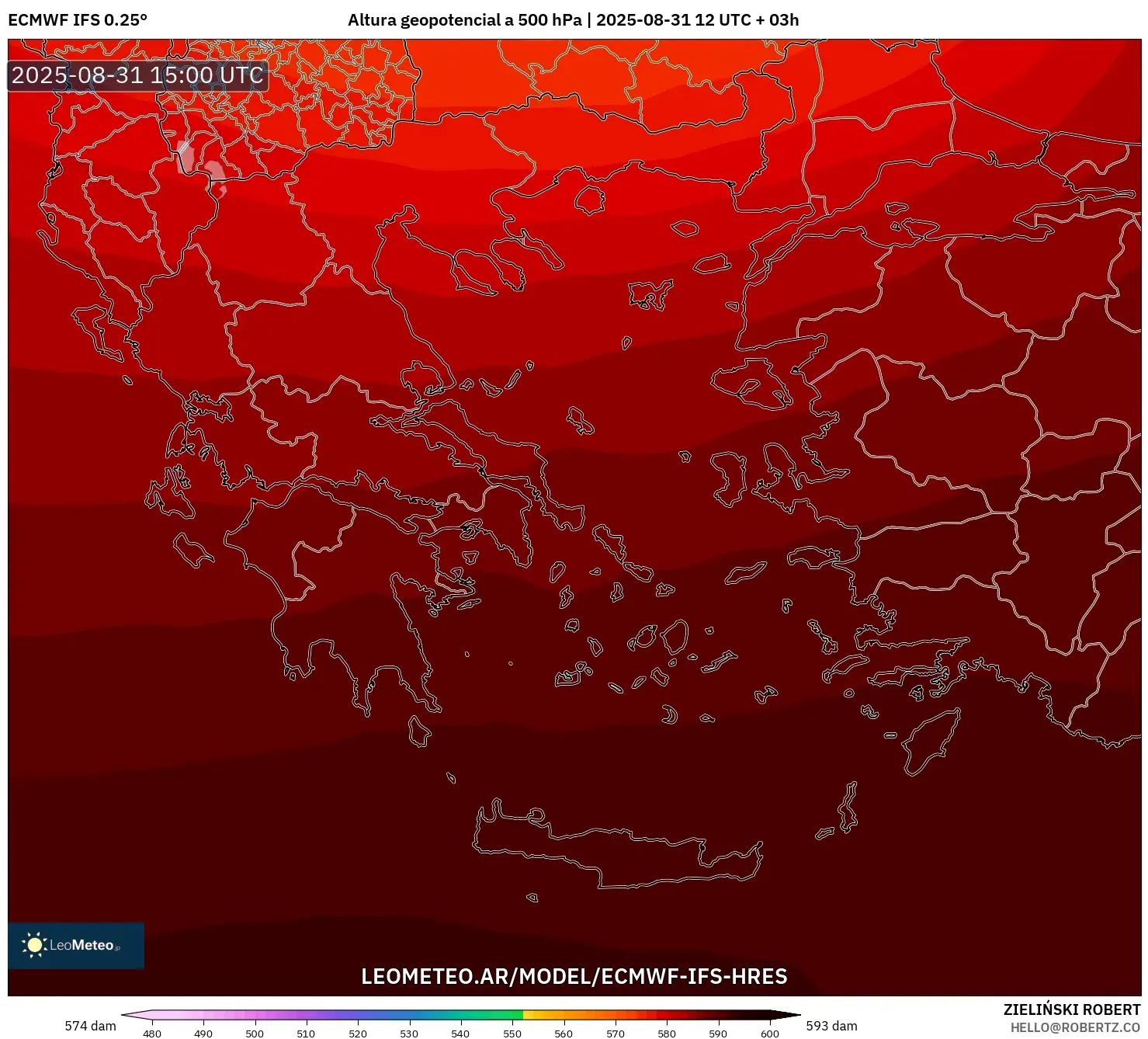 ECMWF IFS 0.25° model - Grecia, Altura geopotencial a 500 hPa ECMWF IFS 0.25° model - Grecia, Altura geopotencial a 500 hPa