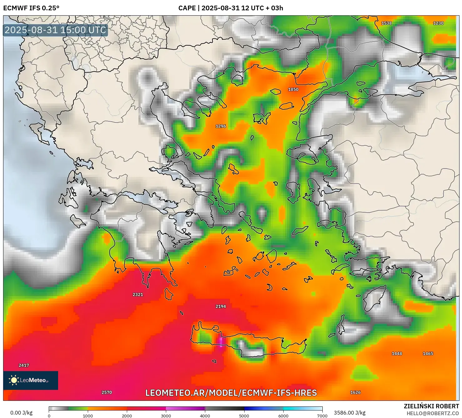 ECMWF IFS 0.25° model - Grecia, CAPE ECMWF IFS 0.25° model - Grecia, CAPE