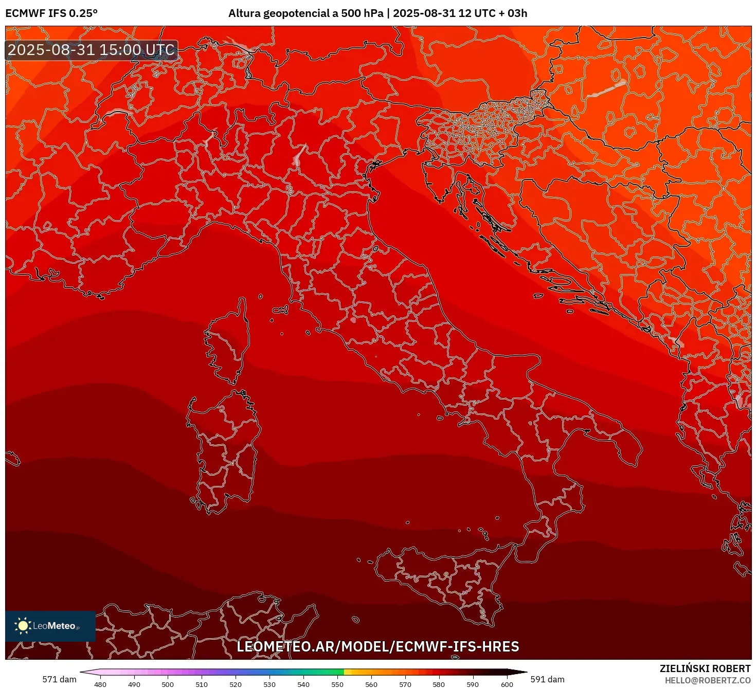 ECMWF IFS 0.25° model - Italia, Altura geopotencial a 500 hPa ECMWF IFS 0.25° model - Italia, Altura geopotencial a 500 hPa
