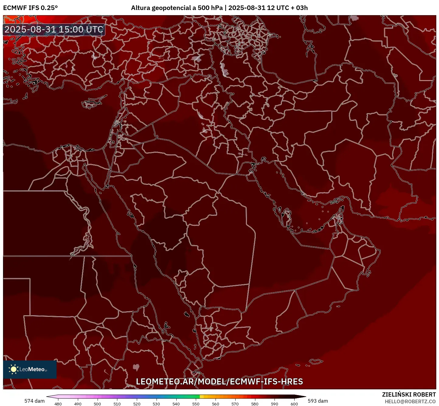 ECMWF IFS 0.25° model - Oriente Medio, Altura geopotencial a 500 hPa ECMWF IFS 0.25° model - Oriente Medio, Altura geopotencial a 500 hPa