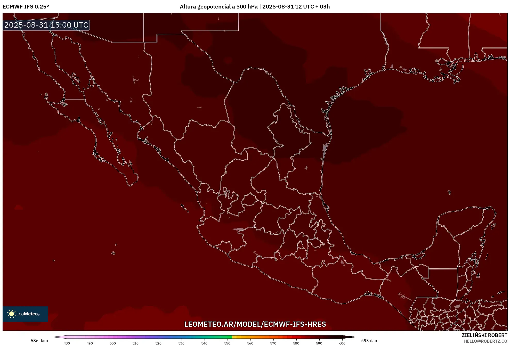 ECMWF IFS 0.25° model - México, Altura geopotencial a 500 hPa ECMWF IFS 0.25° model - México, Altura geopotencial a 500 hPa