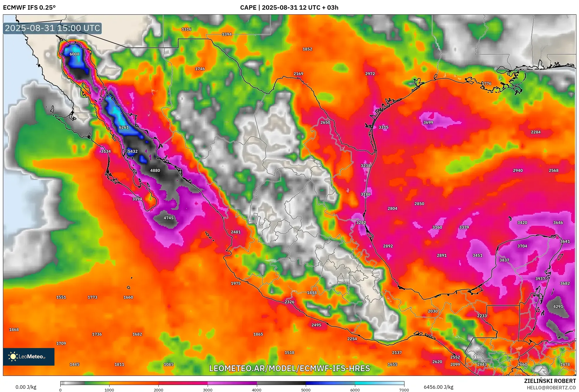ECMWF IFS 0.25° model - México, CAPE ECMWF IFS 0.25° model - México, CAPE