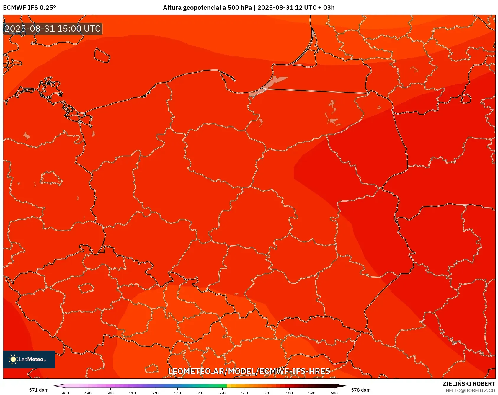 ECMWF IFS 0.25° model - Polonia, Altura geopotencial a 500 hPa ECMWF IFS 0.25° model - Polonia, Altura geopotencial a 500 hPa