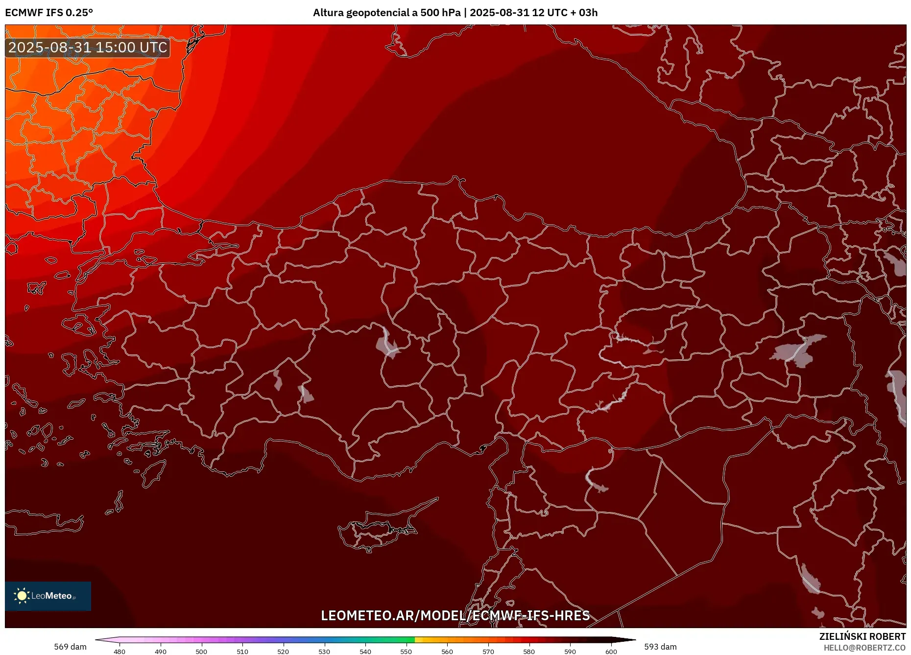 ECMWF IFS 0.25° model - Turquía, Altura geopotencial a 500 hPa ECMWF IFS 0.25° model - Turquía, Altura geopotencial a 500 hPa